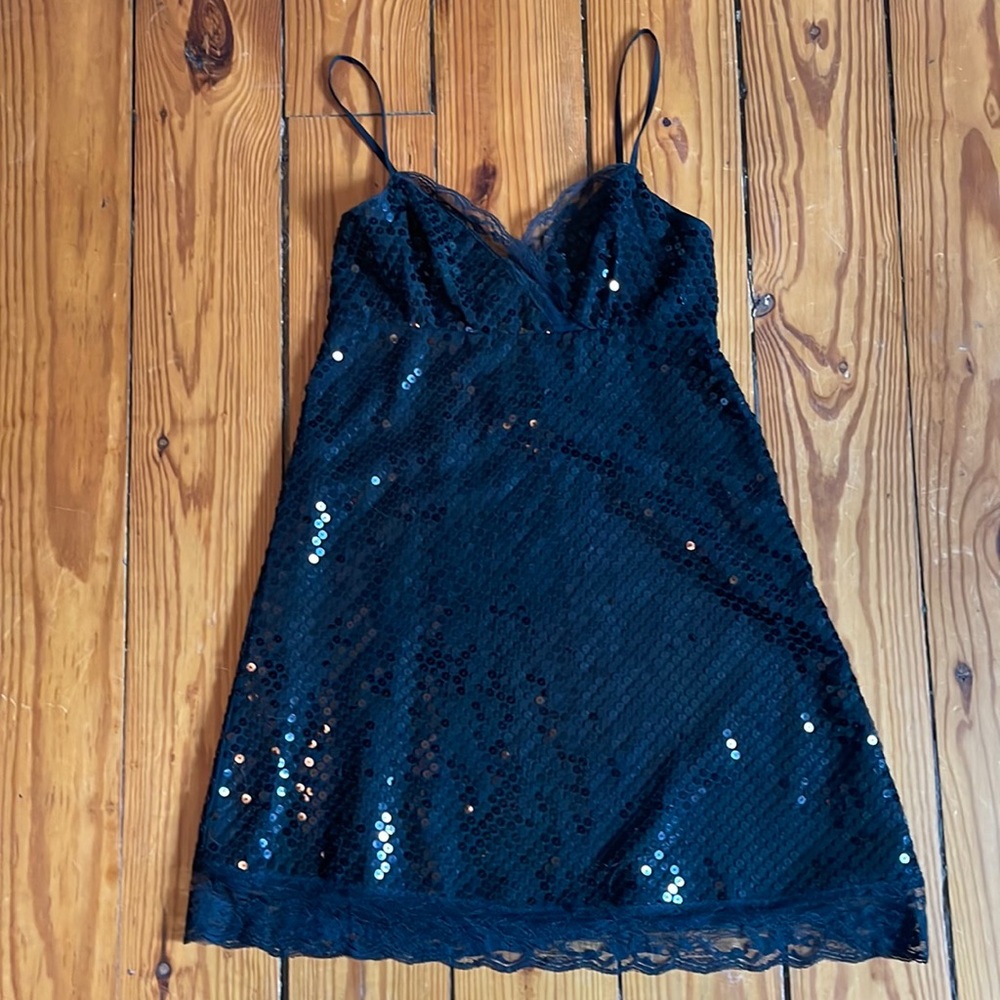 Express Black Sequin Lace Mini Spaghetti Strap Dr… - image 1